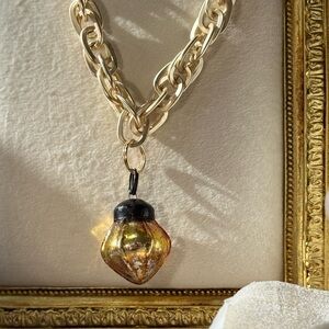 Artisan Matte Gold Necklace with Gold Vintage Ornament Pendant